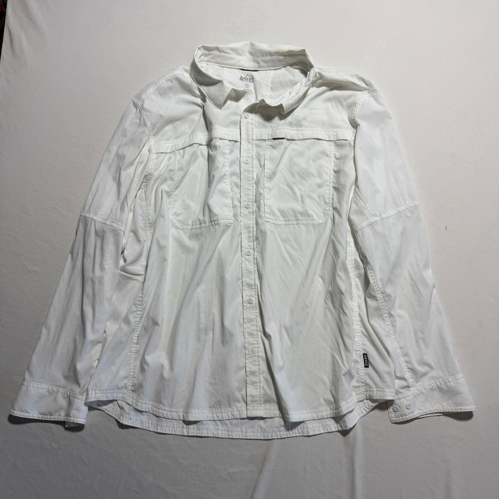 REI Co-op Men's XXL White Vented Long Sleeve Hiking Shirt Nylon Button Up